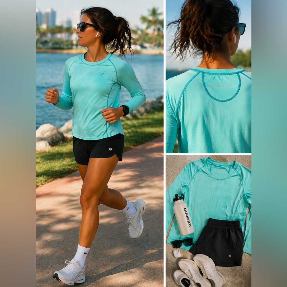 Exofficio Rashguard Crewneck L/Sleeve Base Layer Swim Shirt Turquoise XS Jogging